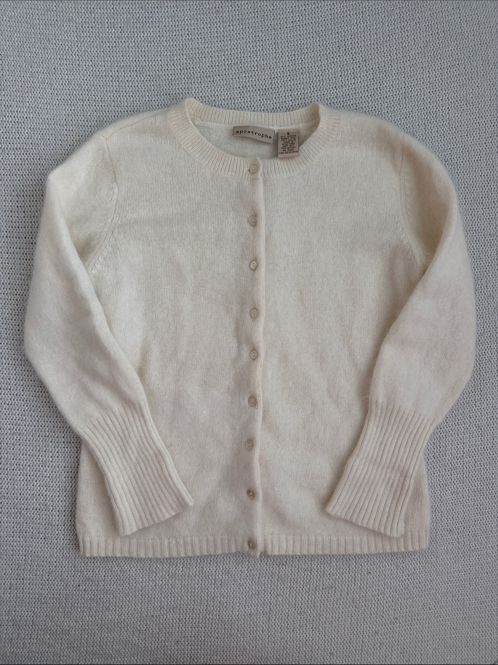 Apostrophe Angora Rabbit Hair Button Down Cardigan Sweater Cream Size Small